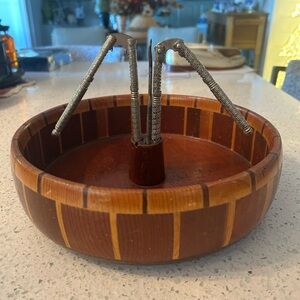 Wooden Bowl with Metal Handles